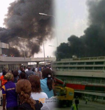 At Lagos Airport, there are disruptions to flights due to fire.