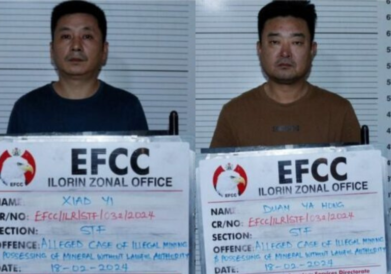 Due to alleged illegal mining in Ilorin, the EFCC has charged two Chinese nationals together with their company.