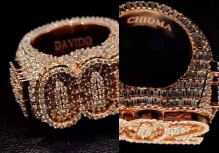 A unique diamond ring is given to Davido and his spouse, Chioma.