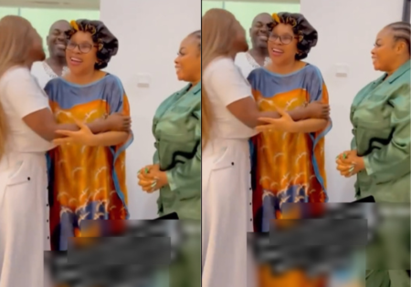 Veteran Liz Benson arrives on set, leaving actors Mike Godson, Mercy Johnson, and others 