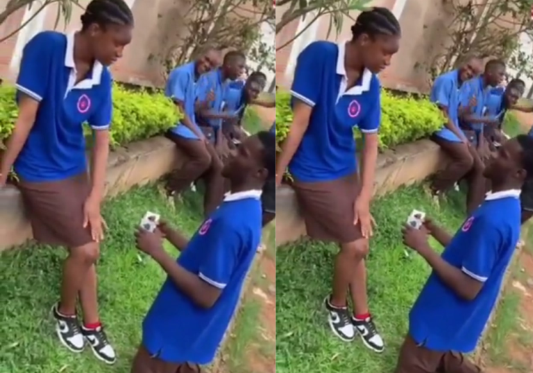 A sweet moment when a secondary school student asks his girlfriend to marry him