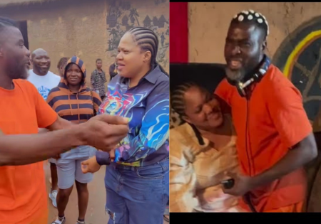 When Toyin Abraham visits Ibrahim Chatta's film village, he and others make fun of her weight and advise her not to eat too much (Video)