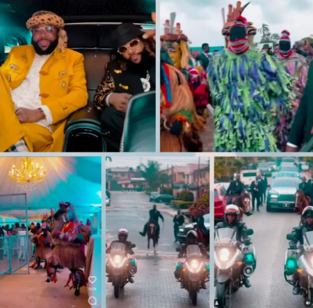 E-money Stormed Davido's wedding with a horse and masquerade convoy