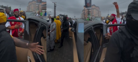 The moment Davido nearly fell out of a car on the way to his wedding.